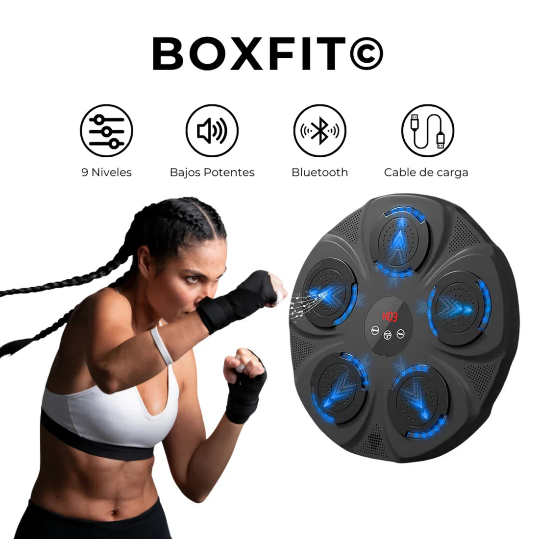 BOXFIT© - MÁQUINA DE BOXEO MUSICAL + GUANTES