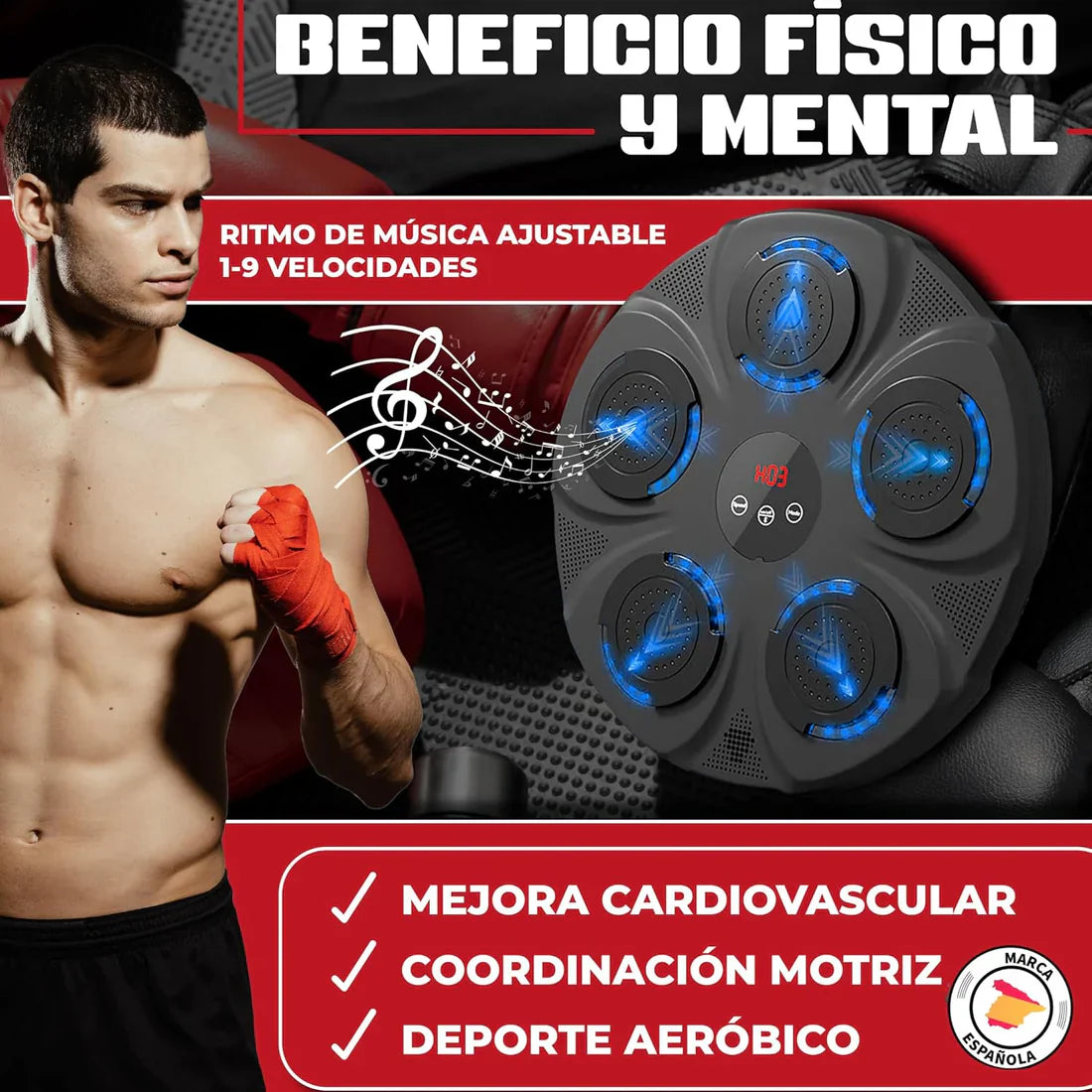 BOXFIT© - MÁQUINA DE BOXEO MUSICAL + GUANTES